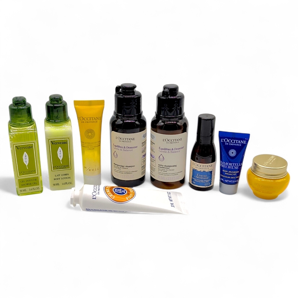 L'Occitane 9 Piece Immortelle Verbena and Shea Travel Set Hair Eye Cream France